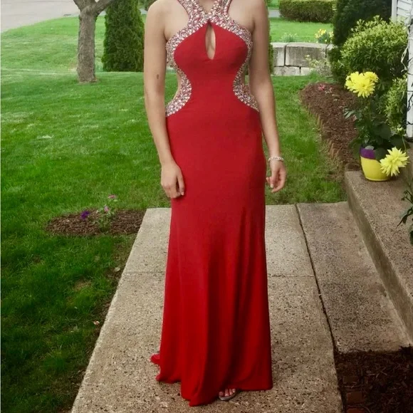 strapless open back dress Red Jersey High Neck Halter Mermaid Backless Prom Dresses,PD00206   AlineBridal